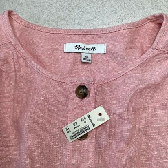 Madewell Linen-Blend Jumpsuit XS Puff-Sleeve‎ Tassel-Tie Pink NWT - Picture 5 of 10